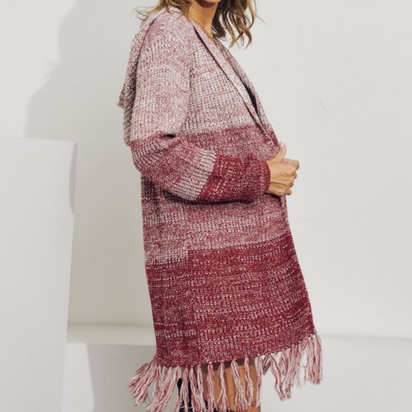 Ombre Hooded Fringe Cardigan Sweater - Picture 4 of 6